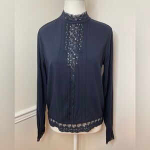 Promod Lace Detail Mock Neck Blouse EU 38